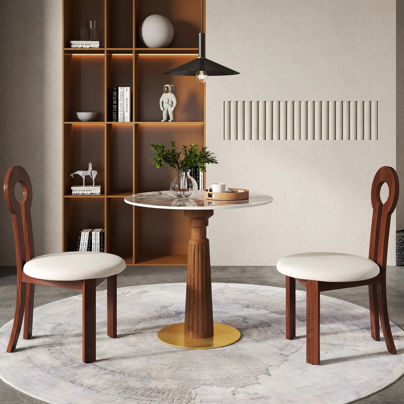 Mesa de bistró Nero de piedra sinterizada | Redonda Pandora de 86 cm con base de madera