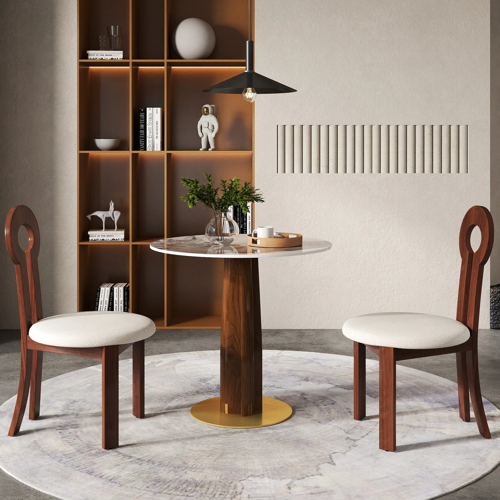 Mesa de bistró Nero de piedra sinterizada | Redonda Pandora de 86 cm con base de madera