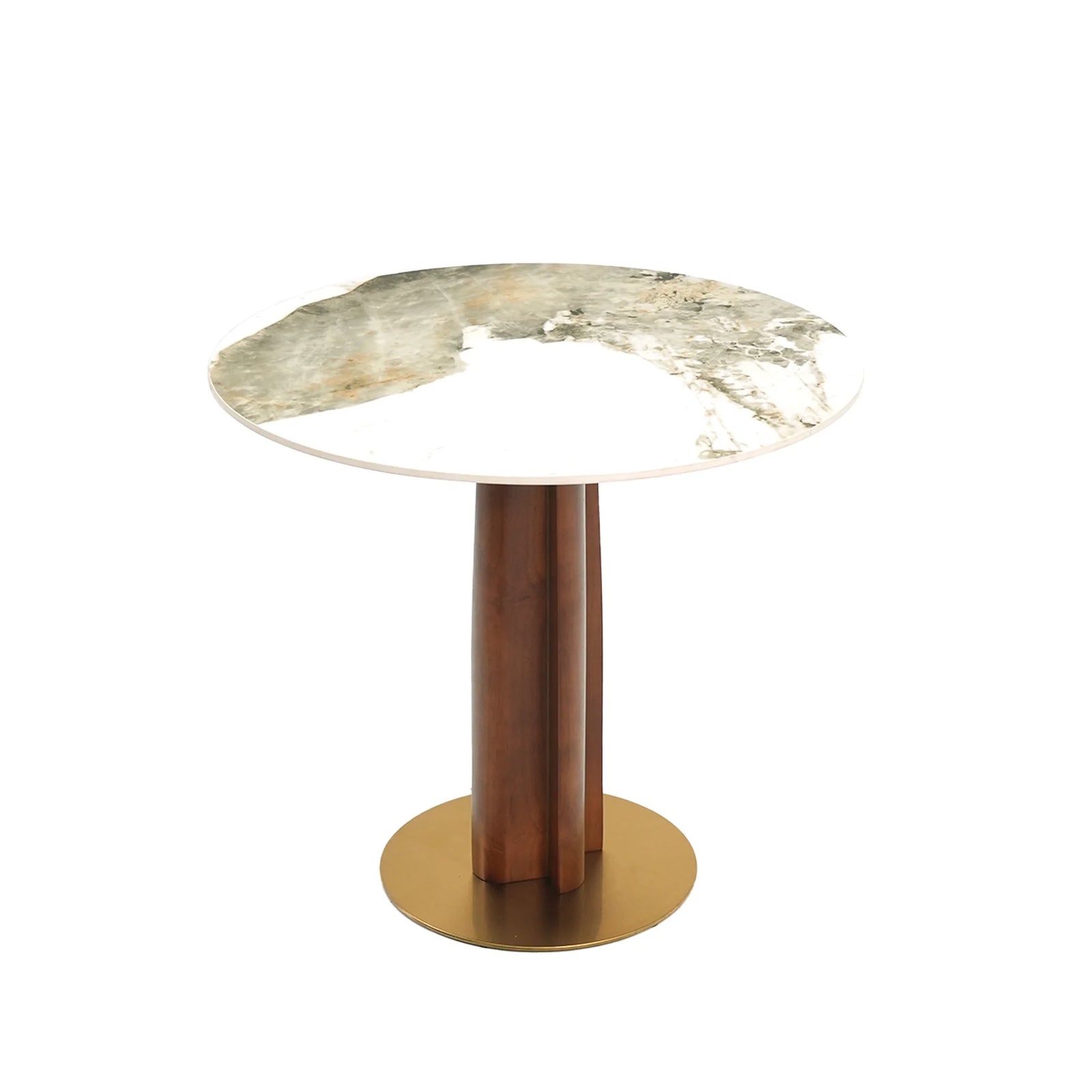 Mesa de bistró Nero de piedra sinterizada | Redonda Pandora de 86 cm con base de madera