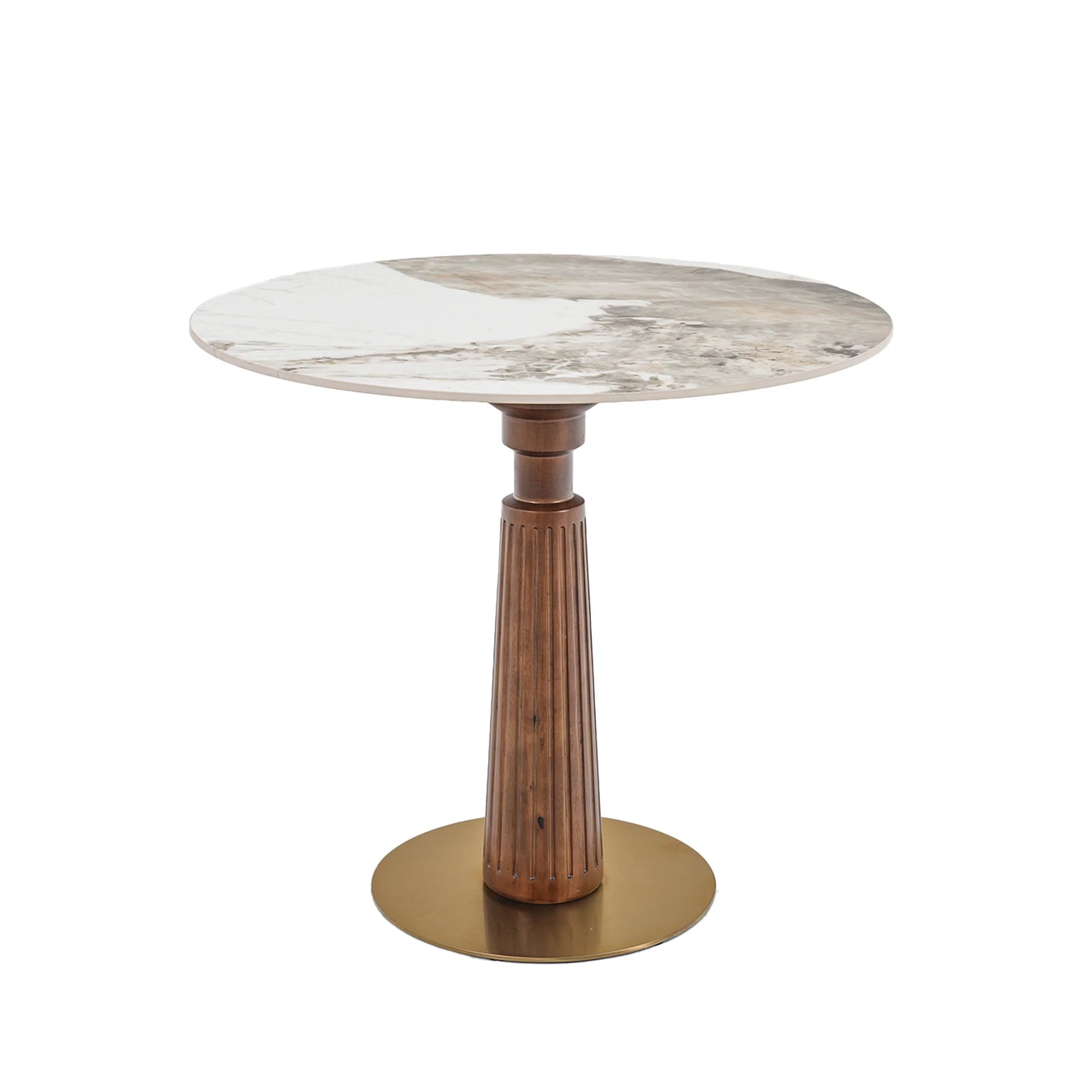 Mesa de bistró Nero de piedra sinterizada | Redonda Pandora de 86 cm con base de madera