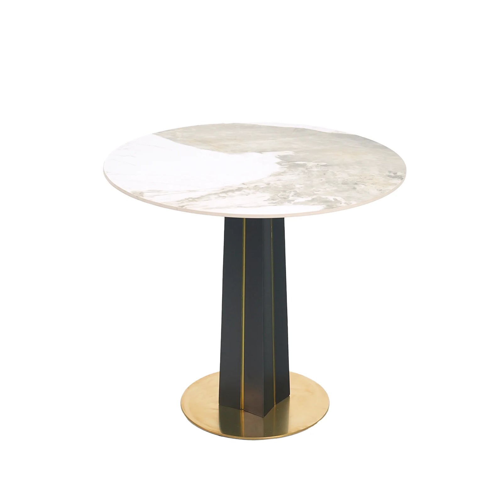 Mesa de bistró Nero de piedra sinterizada | Redonda Pandora de 86 cm con base de madera