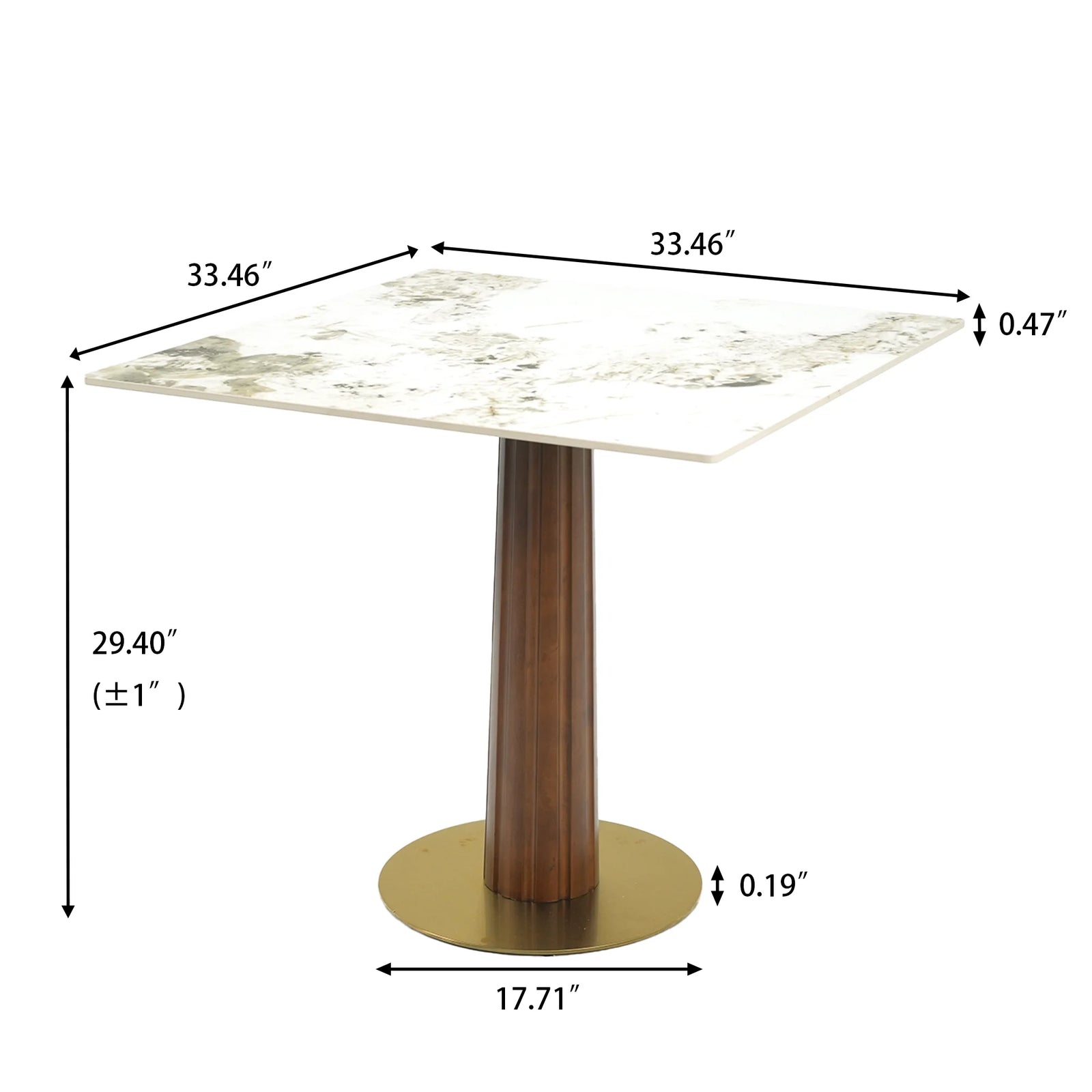 Mesa de bistró Nero de piedra sinterizada | Pandora cuadrada de 86 cm con base de madera