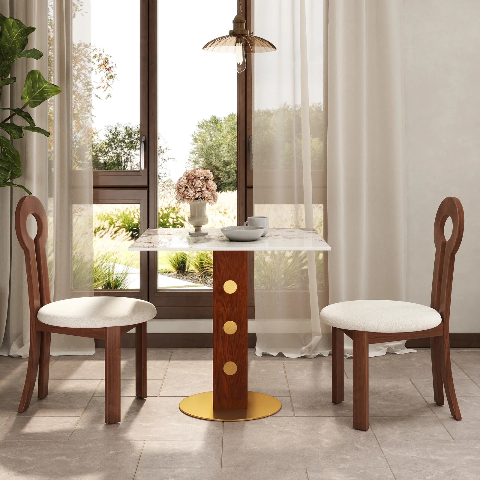 Mesa de bistró Nero de piedra sinterizada | Pandora cuadrada de 86 cm con base de madera