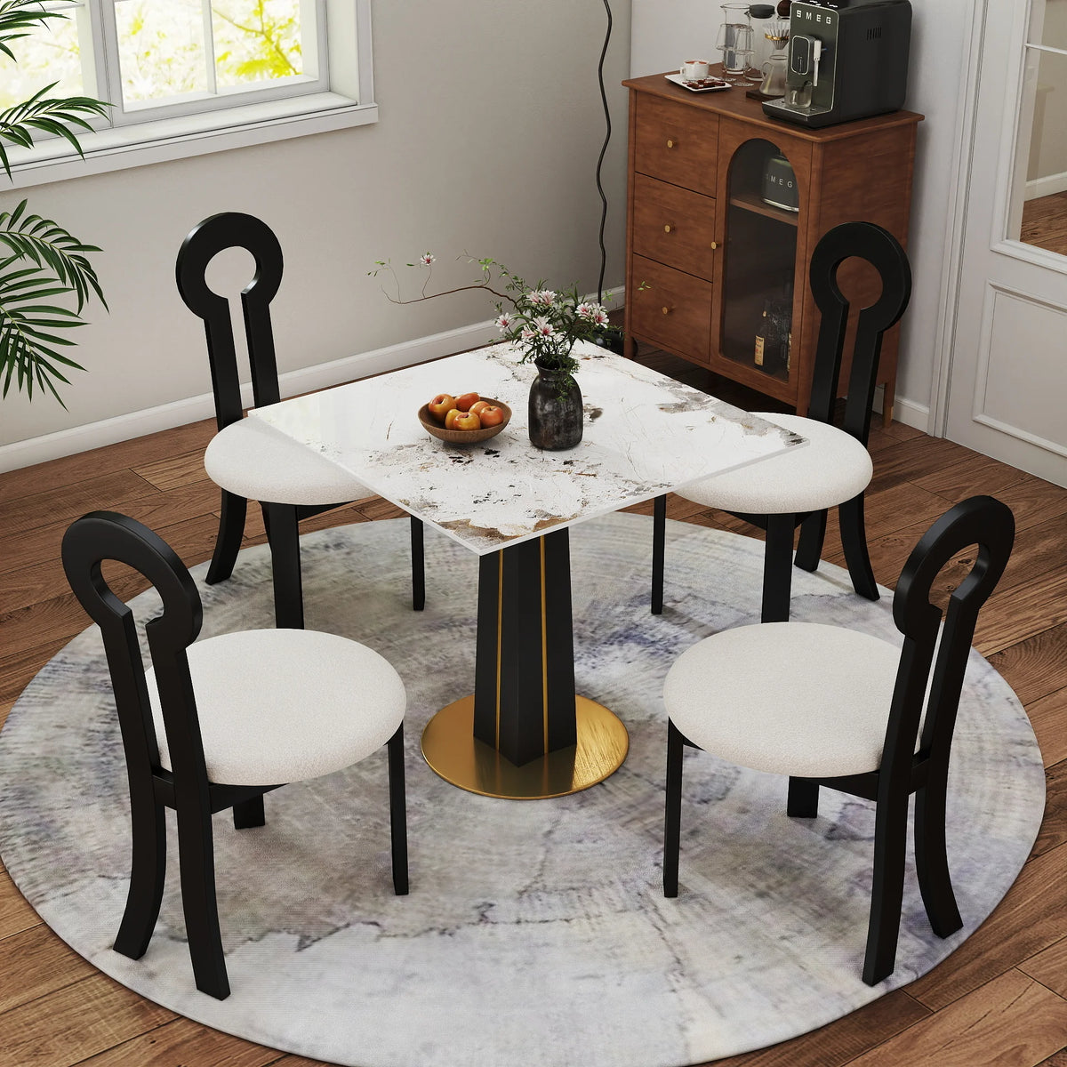 Mesa de bistró Nero de piedra sinterizada | Pandora cuadrada de 86 cm con base de madera