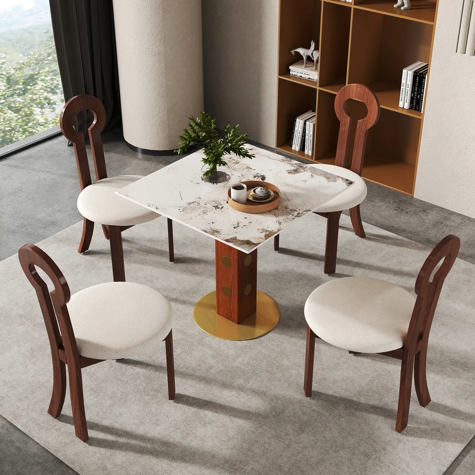 Mesa de bistró Nero de piedra sinterizada | Pandora cuadrada de 86 cm con base de madera