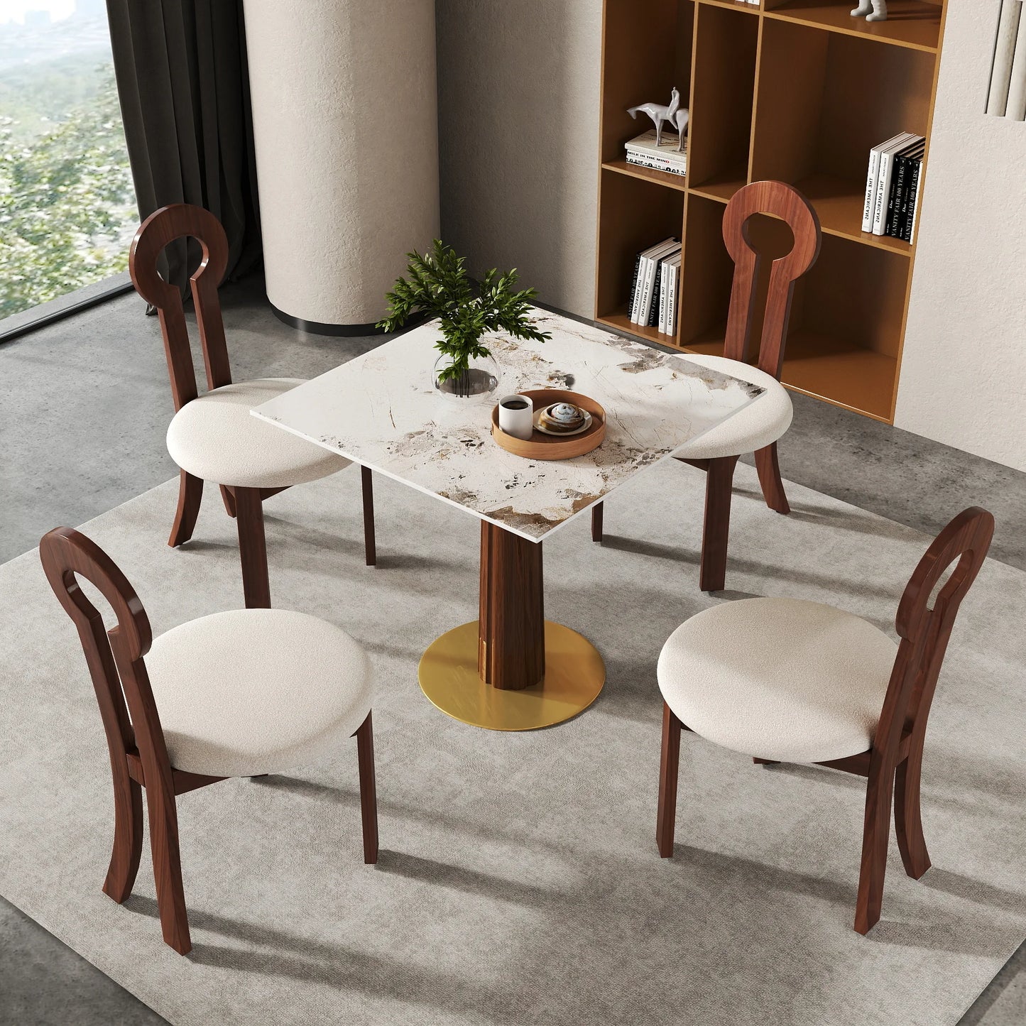 Nero Sintered Stone Bistro Table | 34" Pandora Square With Wood Base