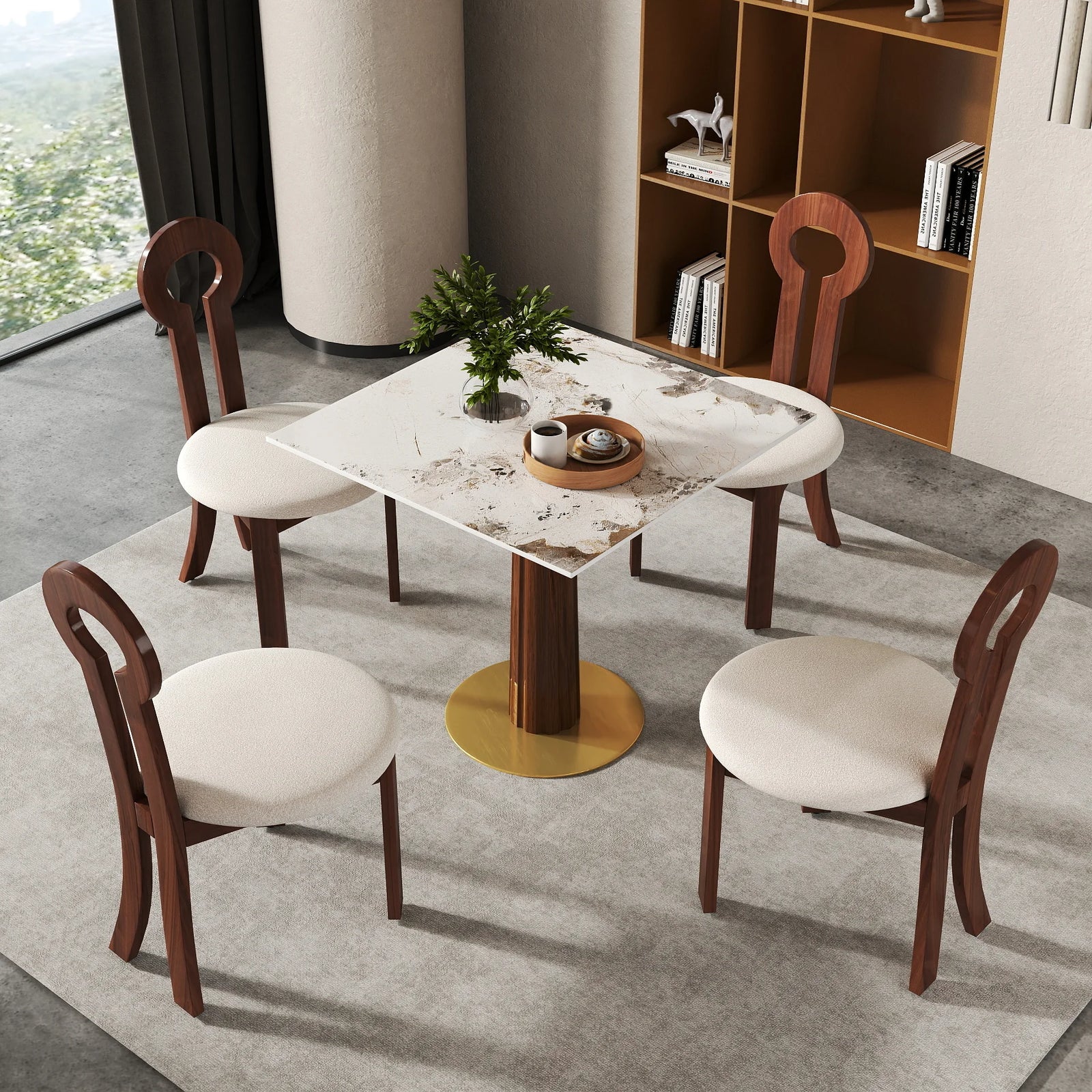 Mesa de bistró Nero de piedra sinterizada | Pandora cuadrada de 86 cm con base de madera