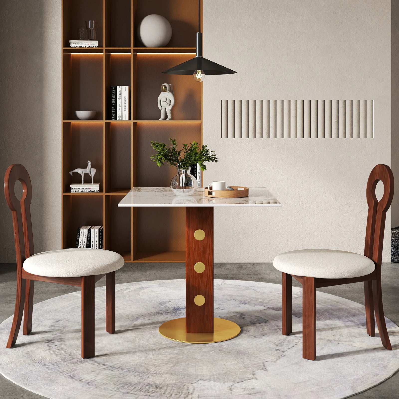 Mesa de bistró Nero de piedra sinterizada | Pandora cuadrada de 86 cm con base de madera