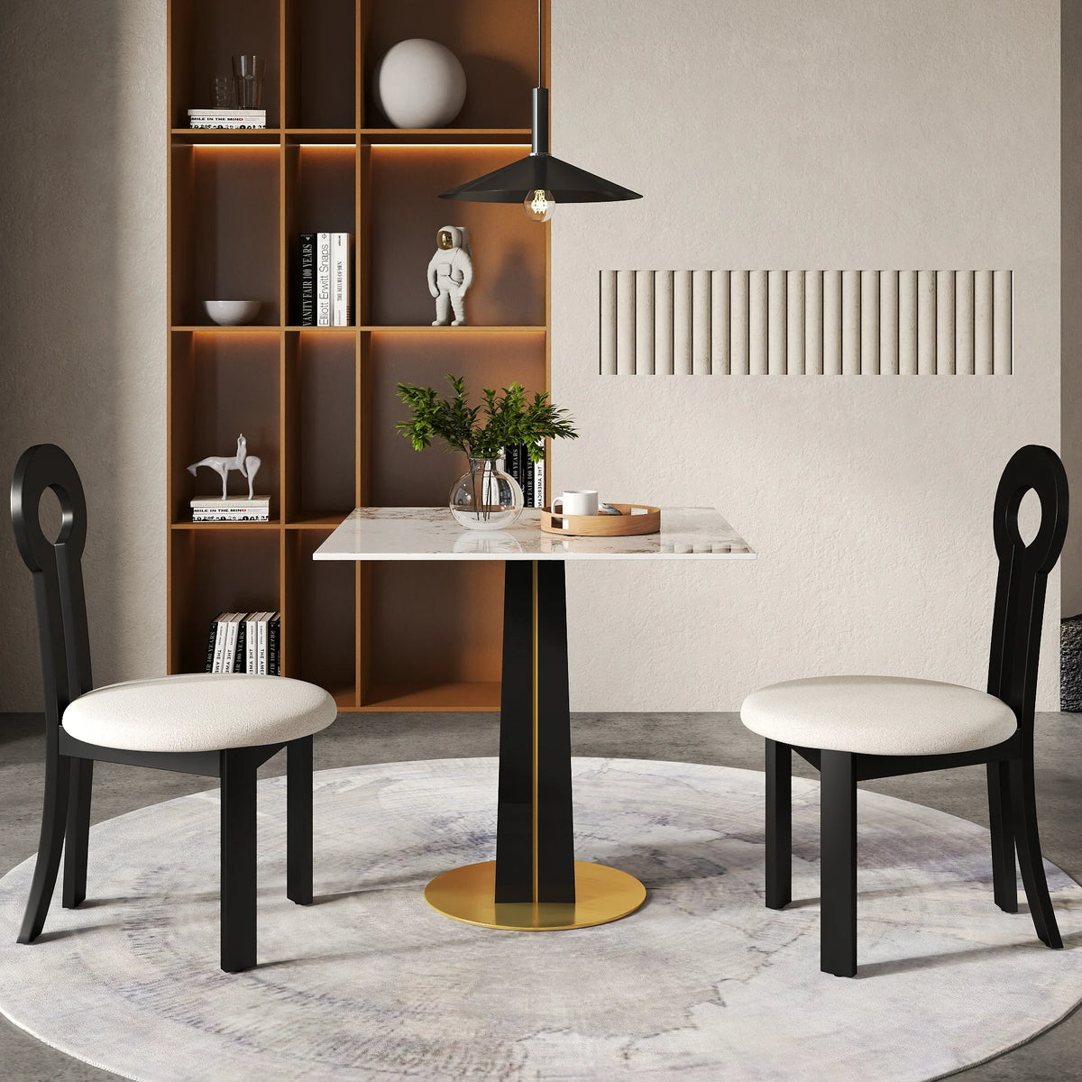 Mesa de bistró Nero de piedra sinterizada | Pandora cuadrada de 86 cm con base de madera