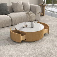 Aero Sintered Stone Coffee Table | 34" Walnut Round With 2 Drawers