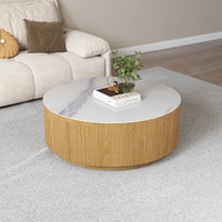 Aero Sintered Stone Coffee Table | 34" Walnut Round With 2 Drawers