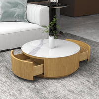 Aero Sintered Stone Coffee Table | 34" Walnut Round With 2 Drawers