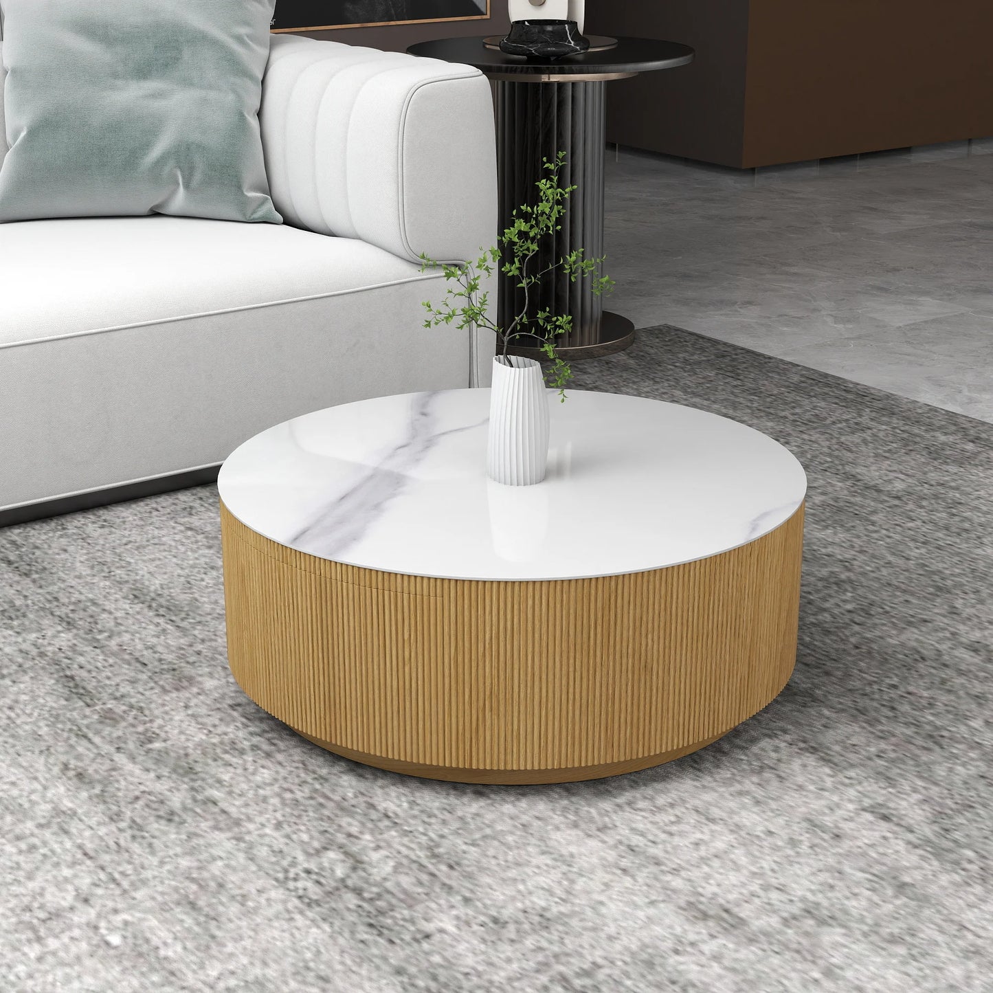 Aero Sintered Stone Coffee Table | 34" Walnut Round With 2 Drawers