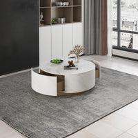 Aero Sintered Stone Coffee Table | 34" White Round With 2 Drawers