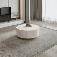 Aero Sintered Stone Coffee Table | 34" White Round With 2 Drawers