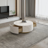 Aero Sintered Stone Coffee Table | 34" White Round With 2 Drawers
