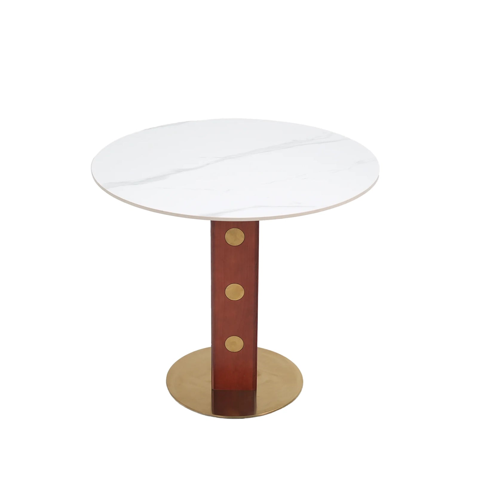 Mesa de bistró Nero de piedra sinterizada | Redonda blanca de 86 cm con base de madera
