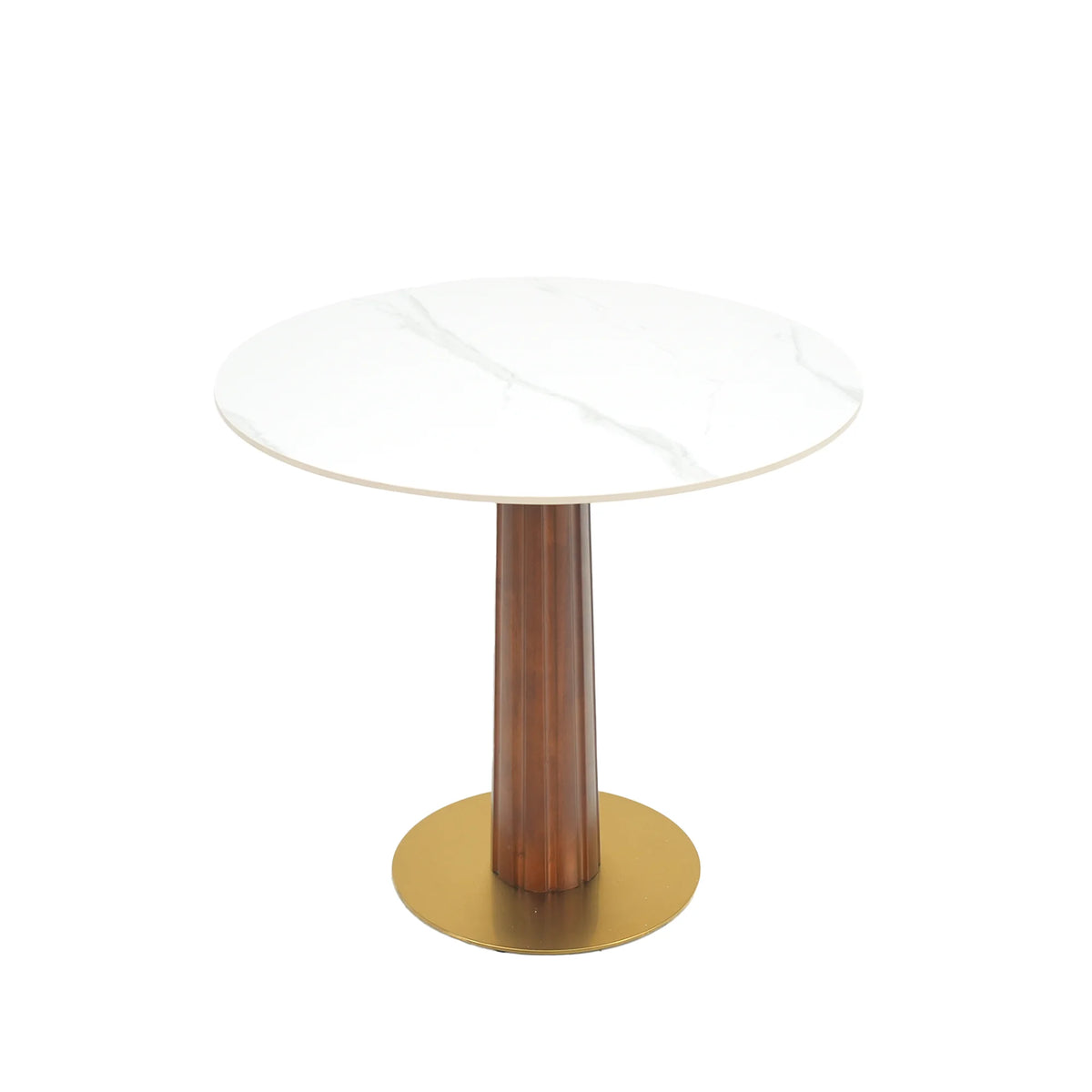 Mesa de bistró Nero de piedra sinterizada | Redonda blanca de 86 cm con base de madera