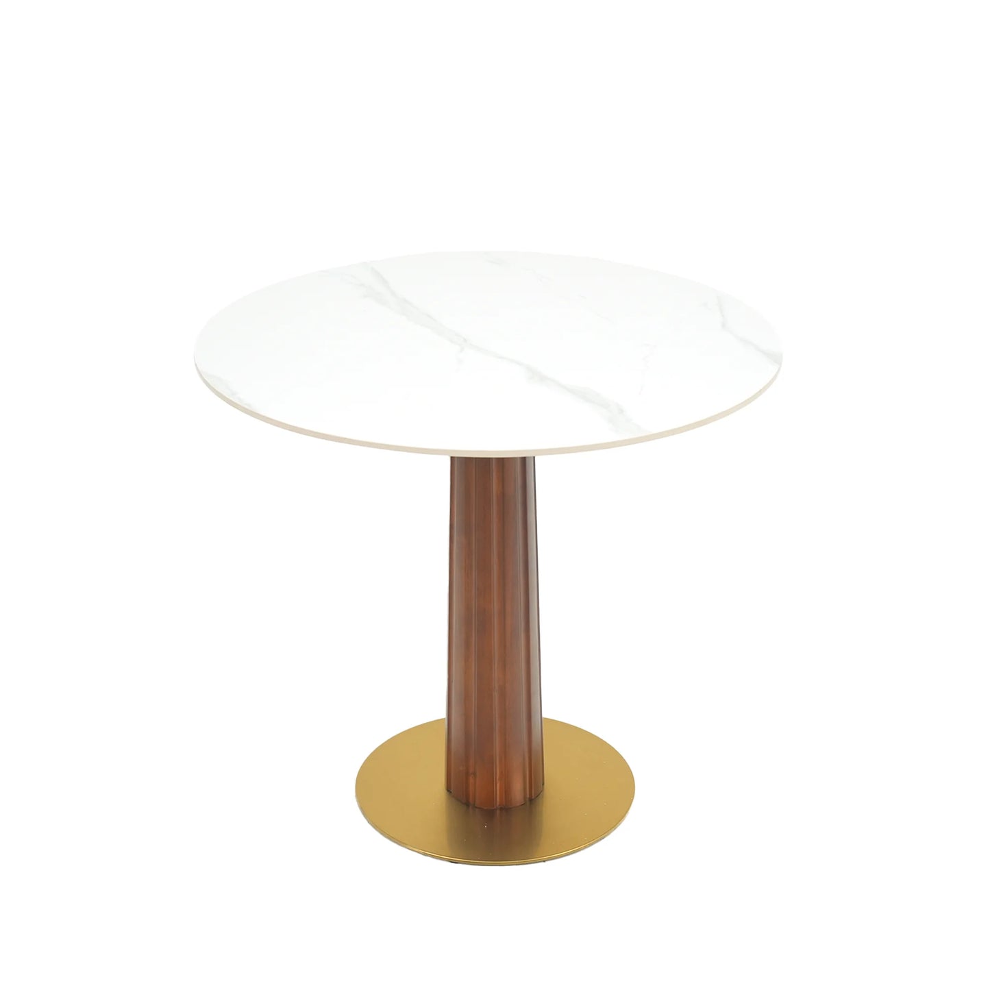 Nero Sintered Stone Bistro Table | 34" White Round With Wood Base