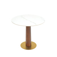 Nero Sintered Stone Bistro Table | 34" White Round With Wood Base