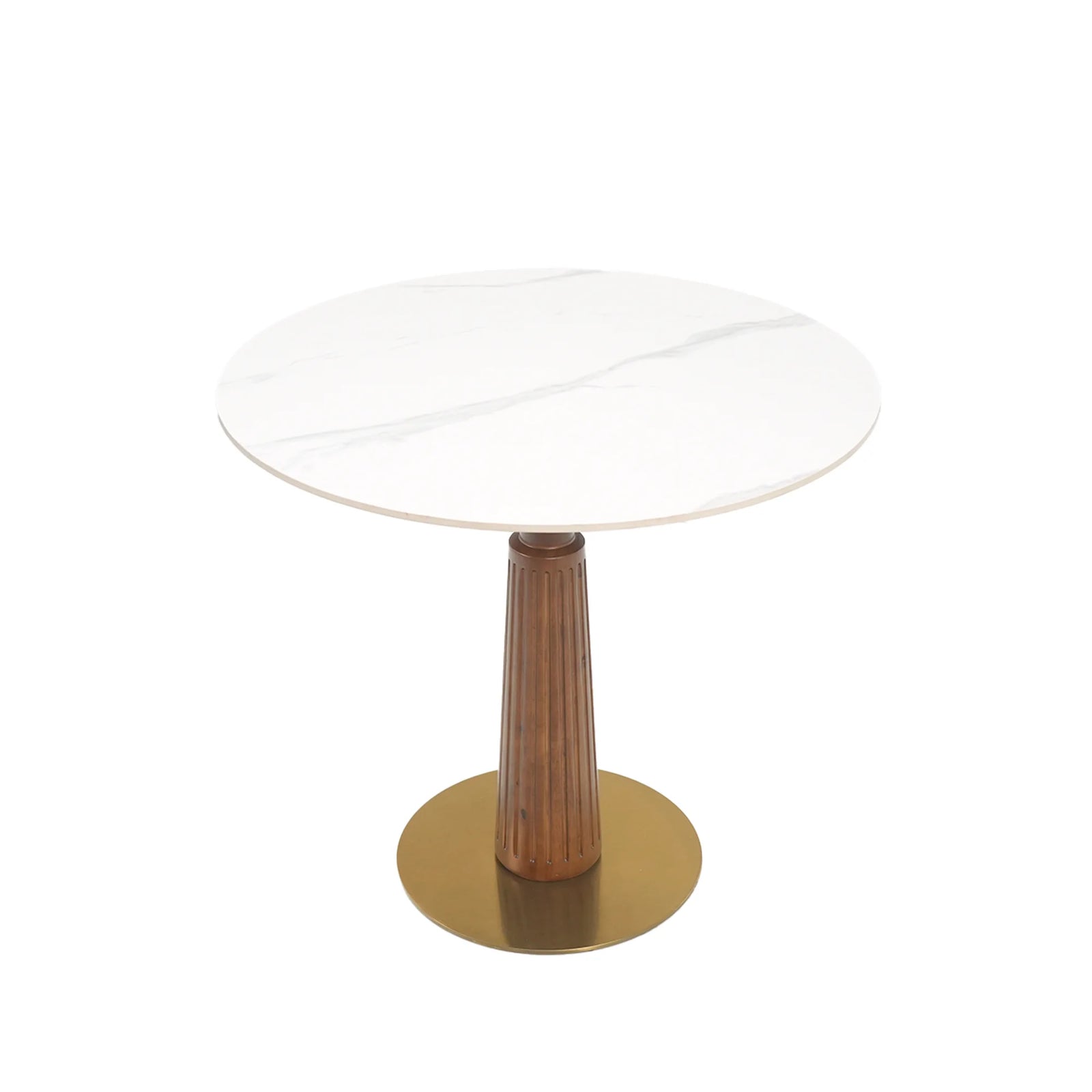 Mesa de bistró Nero de piedra sinterizada | Redonda blanca de 86 cm con base de madera