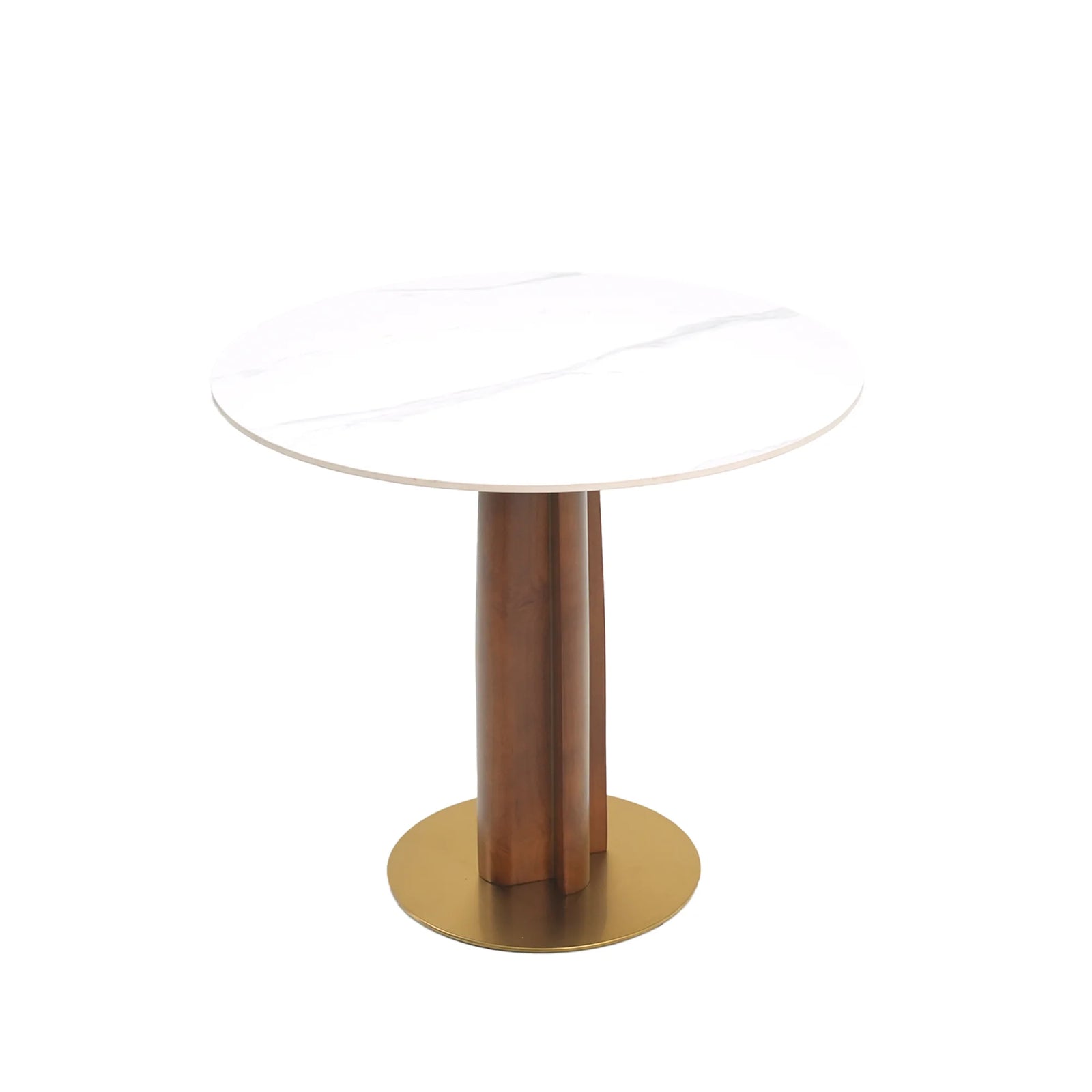 Mesa de bistró Nero de piedra sinterizada | Redonda blanca de 86 cm con base de madera
