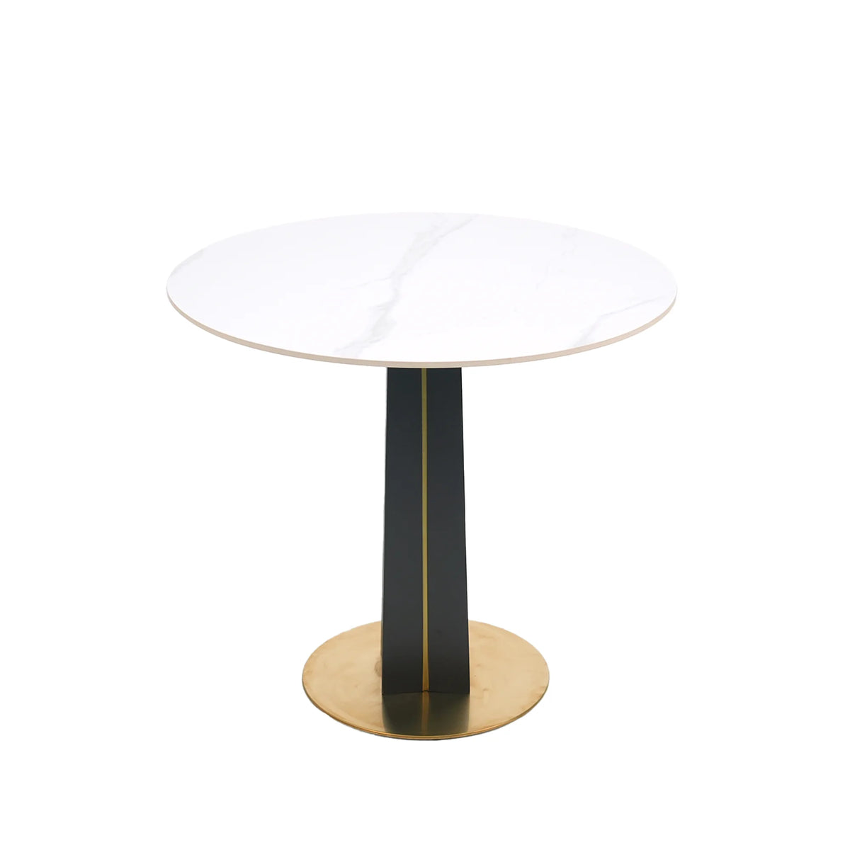 Mesa de bistró Nero de piedra sinterizada | Redonda blanca de 86 cm con base de madera