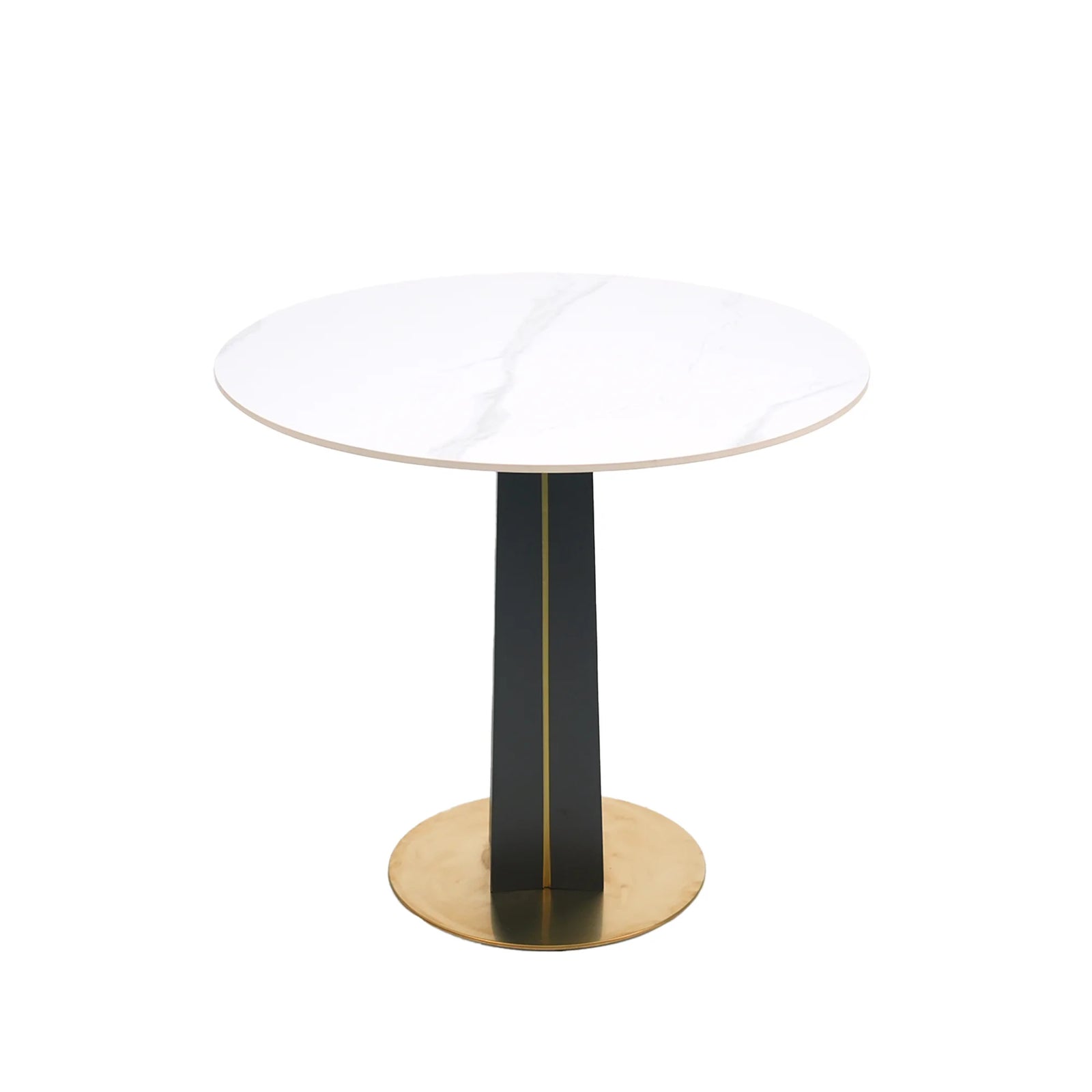 Mesa de bistró Nero de piedra sinterizada | Redonda blanca de 86 cm con base de madera