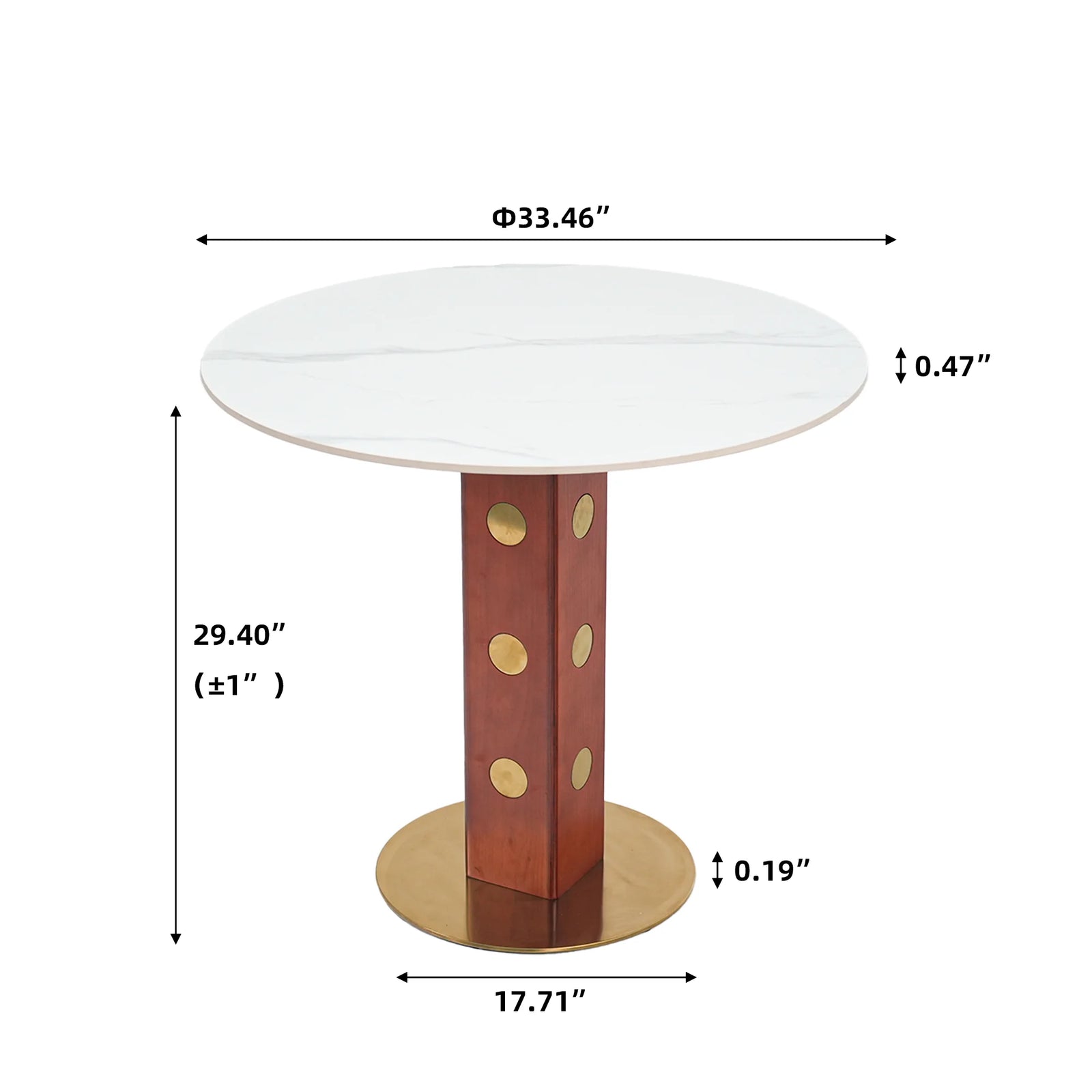Mesa de bistró Nero de piedra sinterizada | Redonda blanca de 86 cm con base de madera