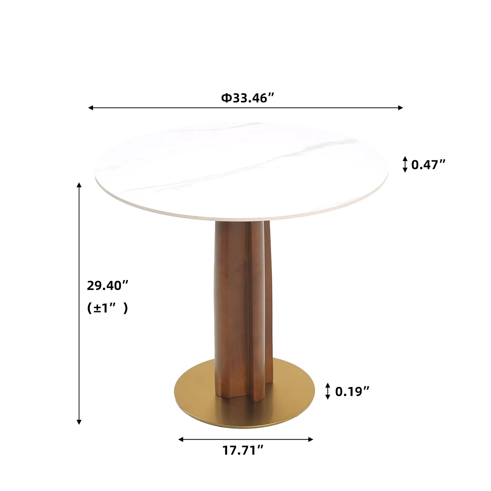 Mesa de bistró Nero de piedra sinterizada | Redonda blanca de 86 cm con base de madera