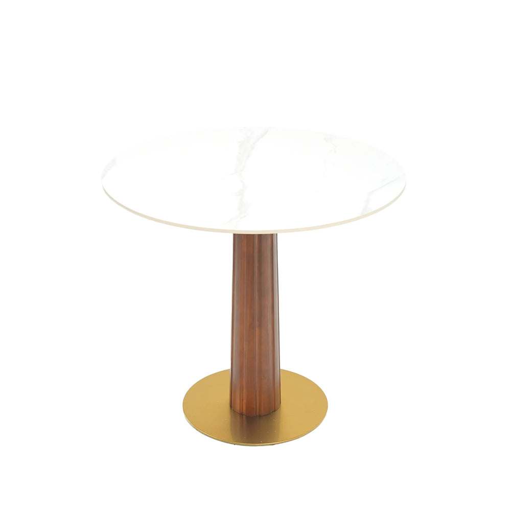 Nero Sintered Stone Bistro Table | 34" White Round With Wood Base