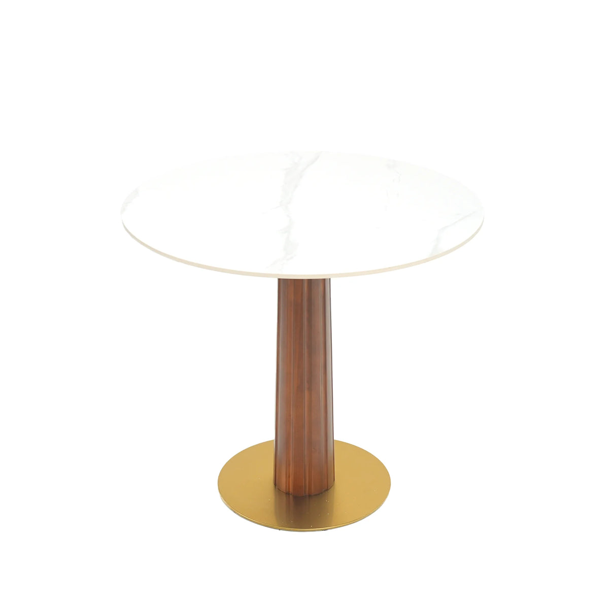 Mesa de bistró Nero de piedra sinterizada | Redonda blanca de 86 cm con base de madera