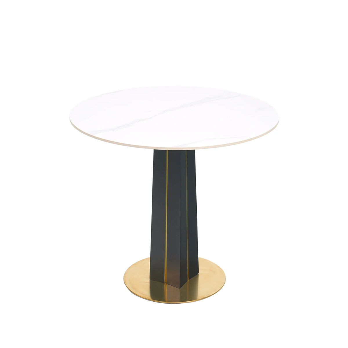 Mesa de bistró Nero de piedra sinterizada | Redonda blanca de 86 cm con base de madera