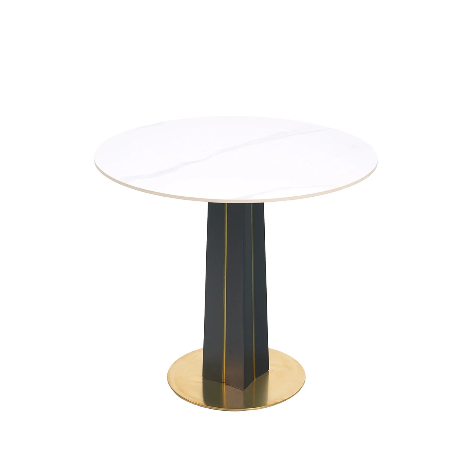 Mesa de bistró Nero de piedra sinterizada | Redonda blanca de 86 cm con base de madera