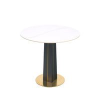 Nero Sintered Stone Bistro Table | 34" White Round With Wood Base