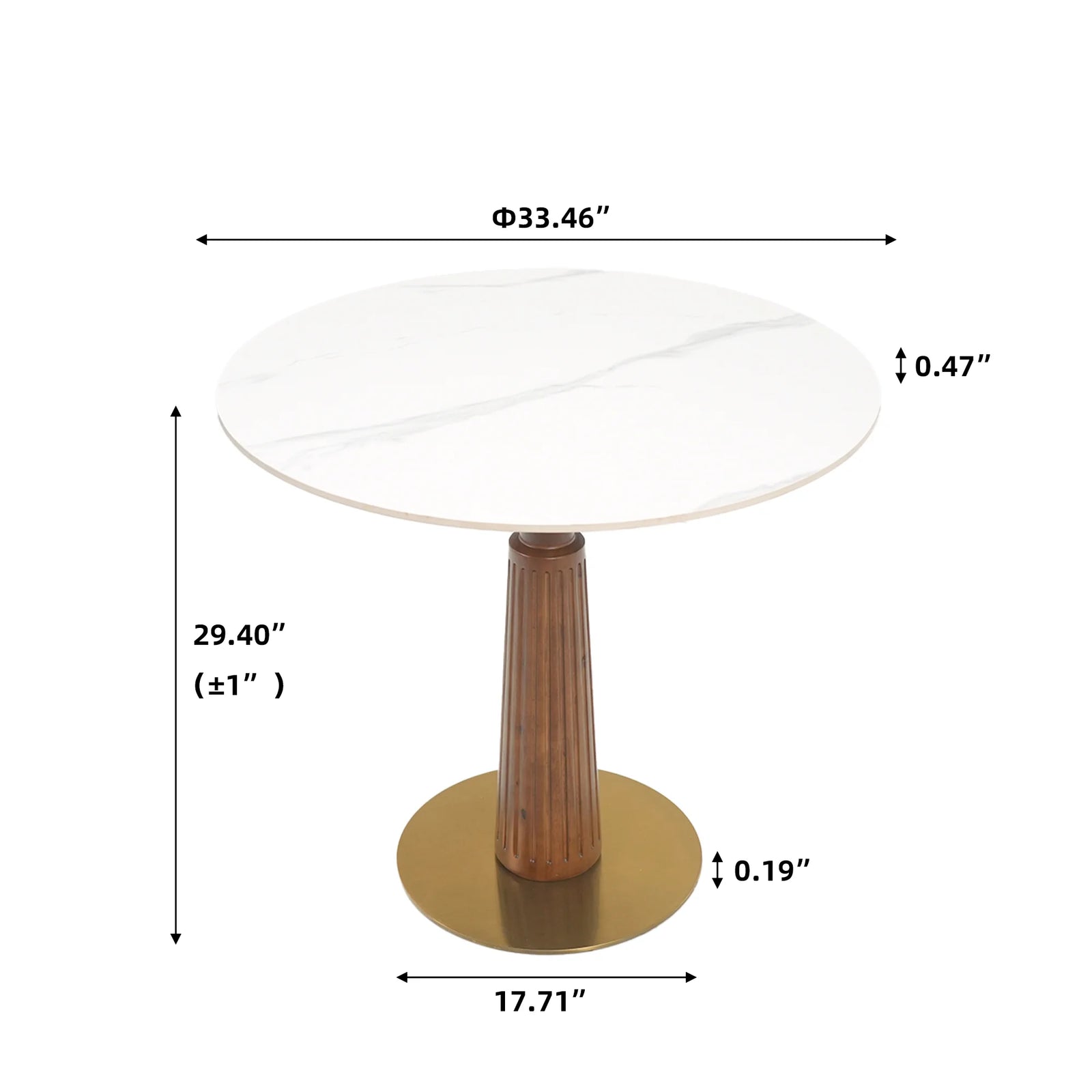 Mesa de bistró Nero de piedra sinterizada | Redonda blanca de 86 cm con base de madera