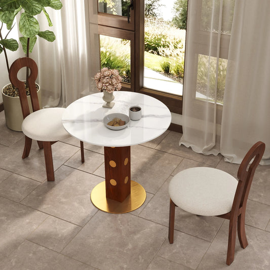 Nero Sintered Stone Bistro Table | 34" White Round With Wood Base