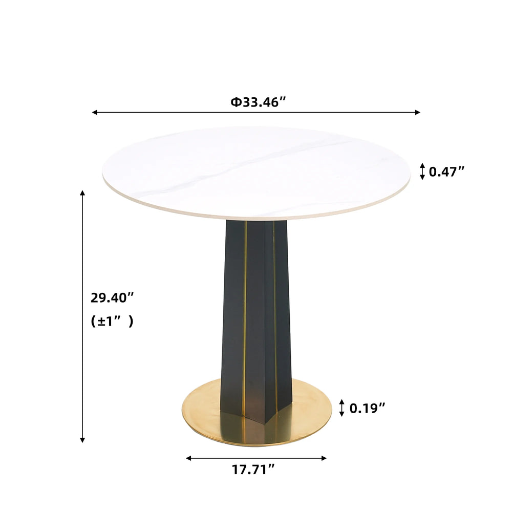 Nero Sintered Stone Bistro Table | 34" White Round With Wood Base