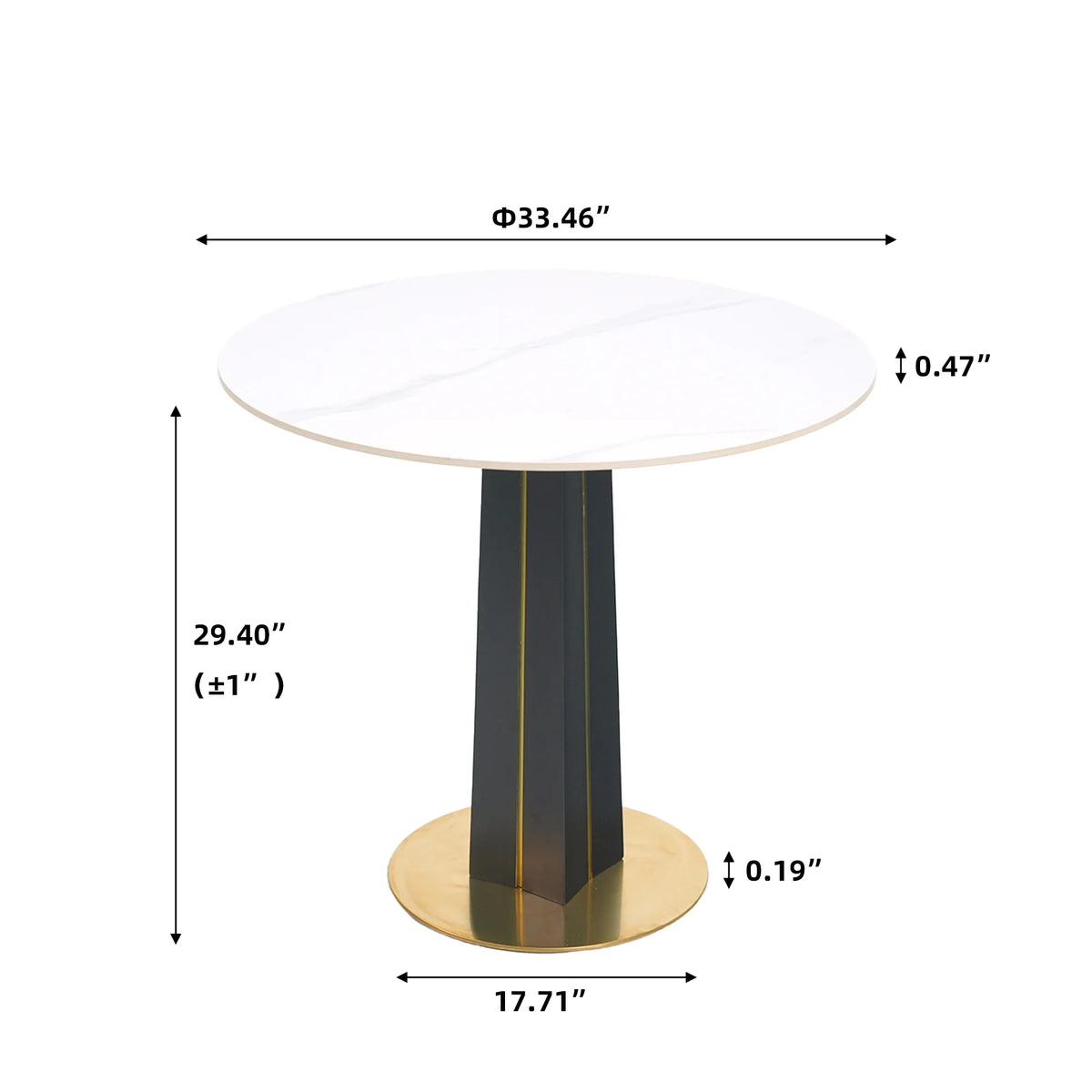 Mesa de bistró Nero de piedra sinterizada | Redonda blanca de 86 cm con base de madera