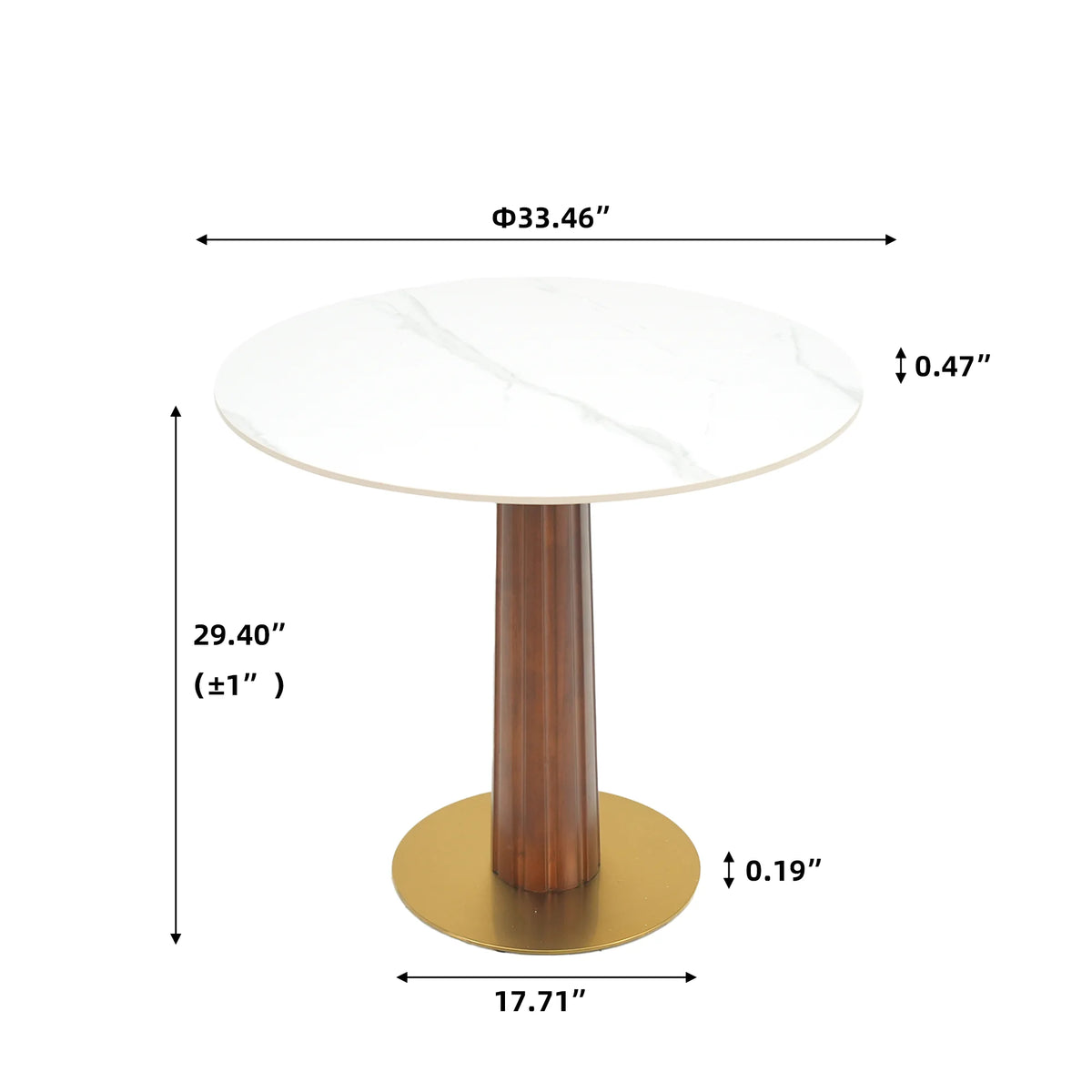 Mesa de bistró Nero de piedra sinterizada | Redonda blanca de 86 cm con base de madera