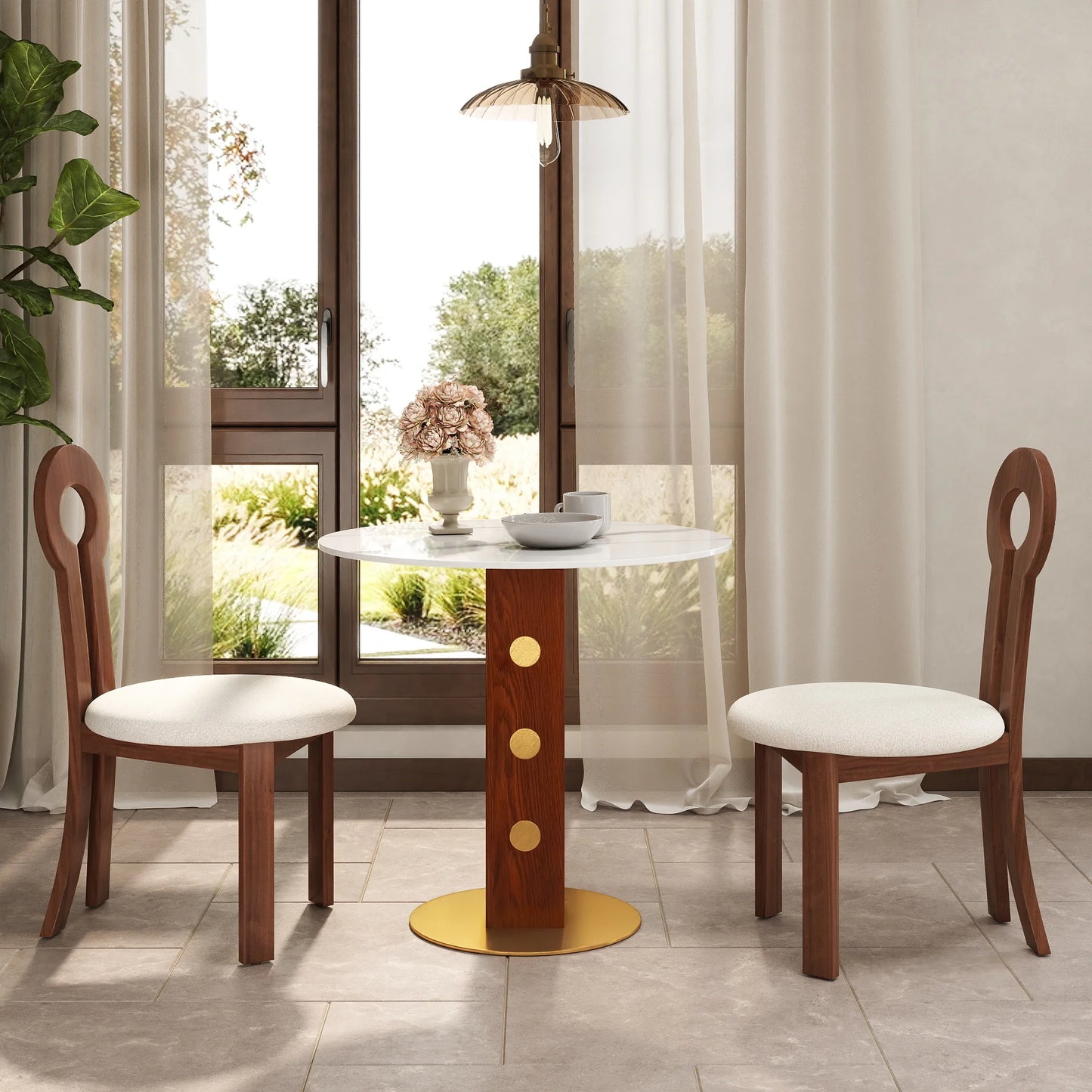 Nero Sintered Stone Bistro Table | 34" White Round With Wood Base