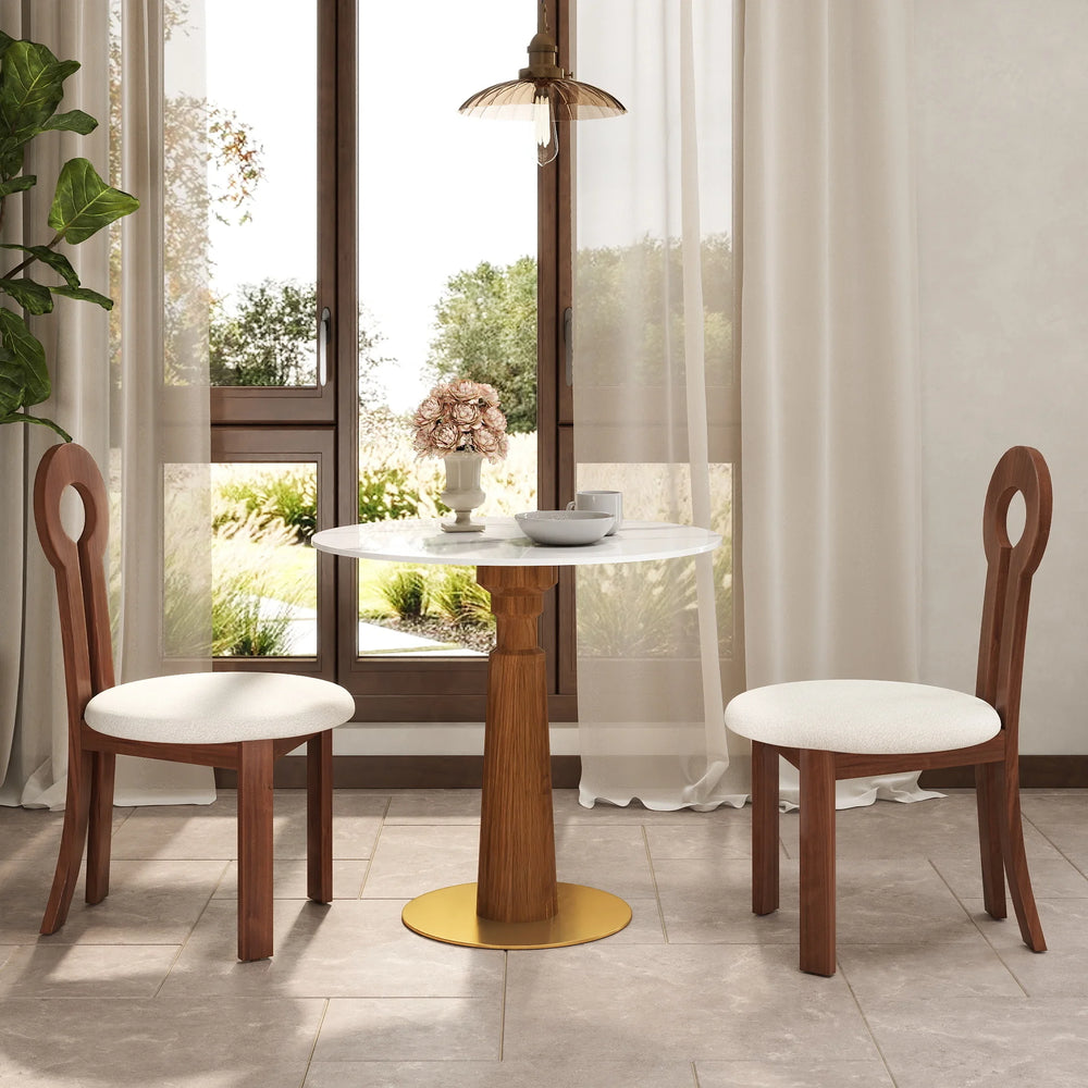 Nero Sintered Stone Bistro Table | 34" White Round With Wood Base