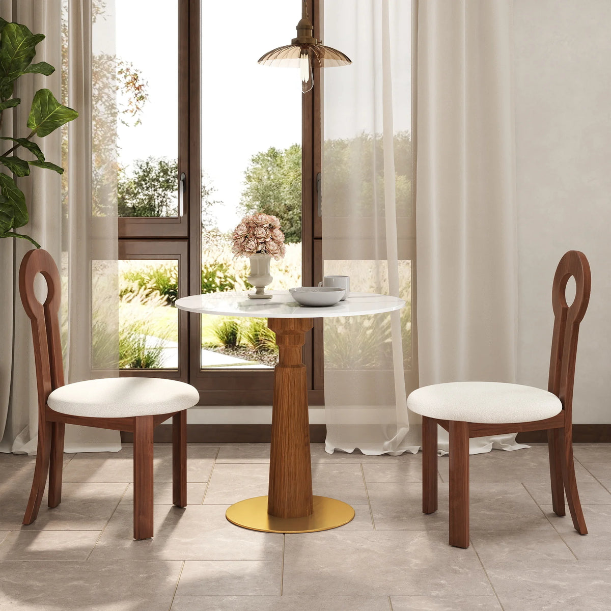 Nero Sintered Stone Bistro Table | 34" White Round With Wood Base