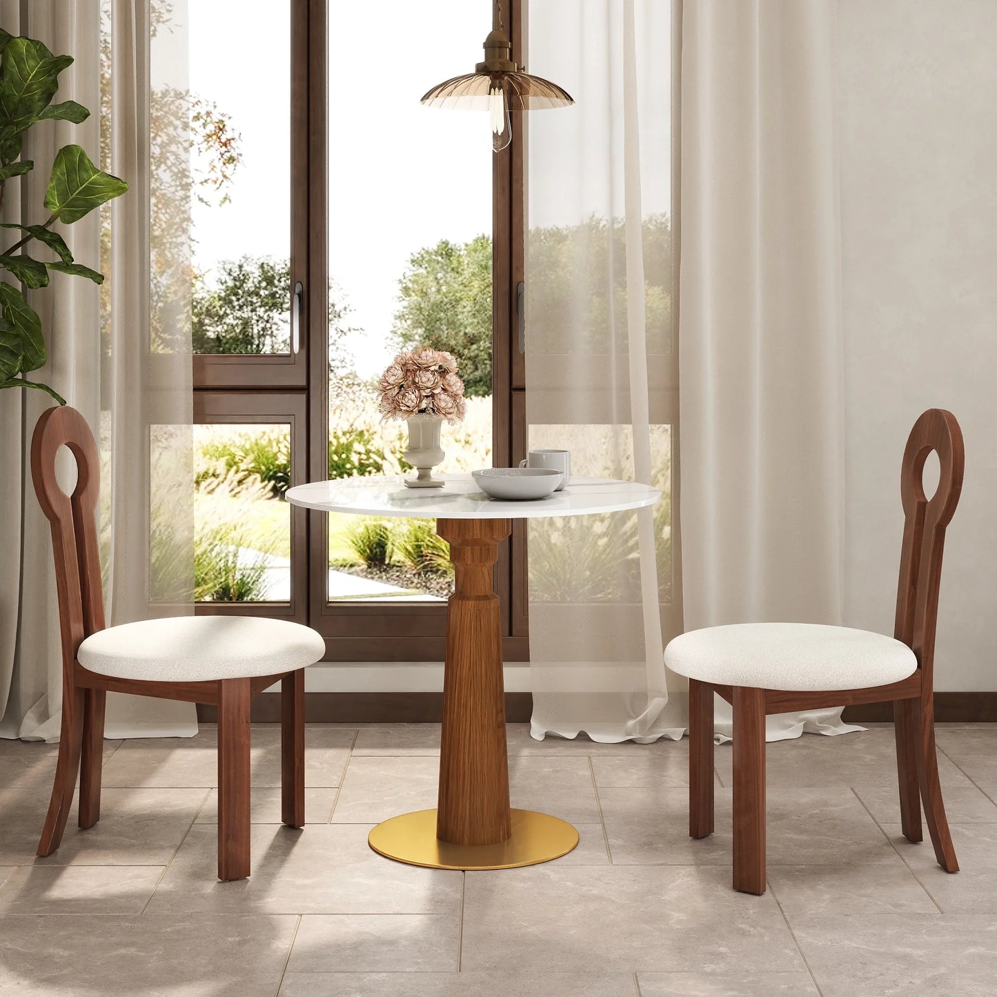 Nero Sintered Stone Bistro Table | 34" White Round With Wood Base