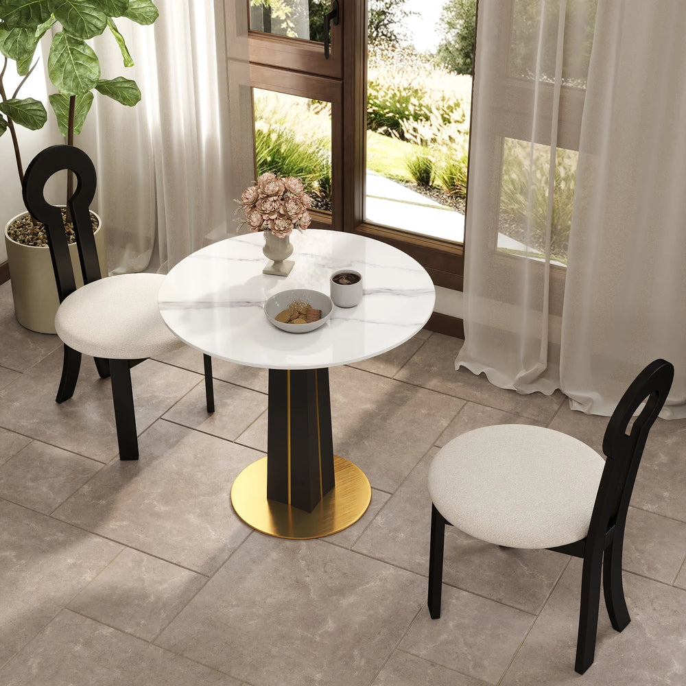 Nero Sintered Stone Bistro Table | 34" White Round With Wood Base