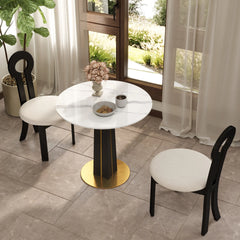 Nero Sintered Stone Bistro Table | 34" White Round With Wood Base