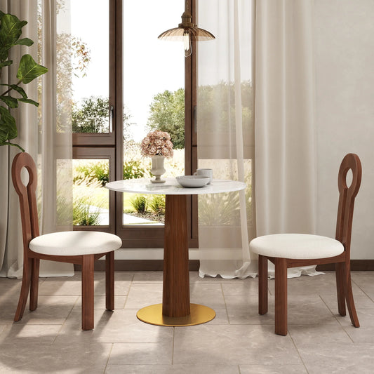 Nero Sintered Stone Bistro Table | 34" White Round With Wood Base