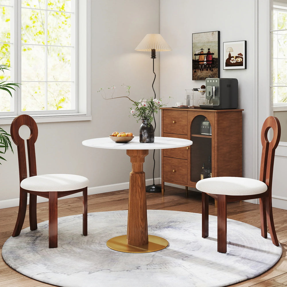 Nero Sintered Stone Bistro Table | 34" White Round With Wood Base