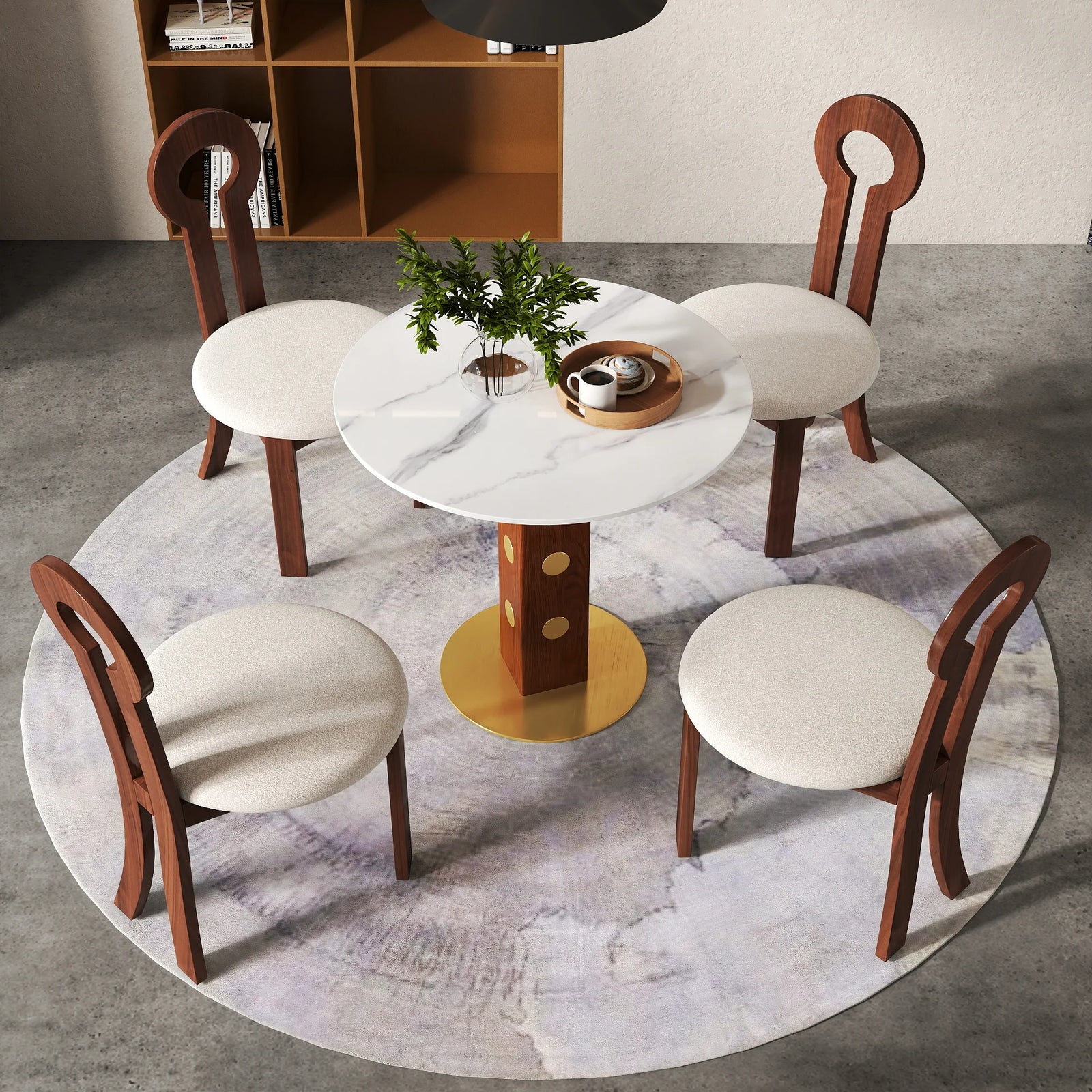Mesa de bistró Nero de piedra sinterizada | Redonda blanca de 86 cm con base de madera