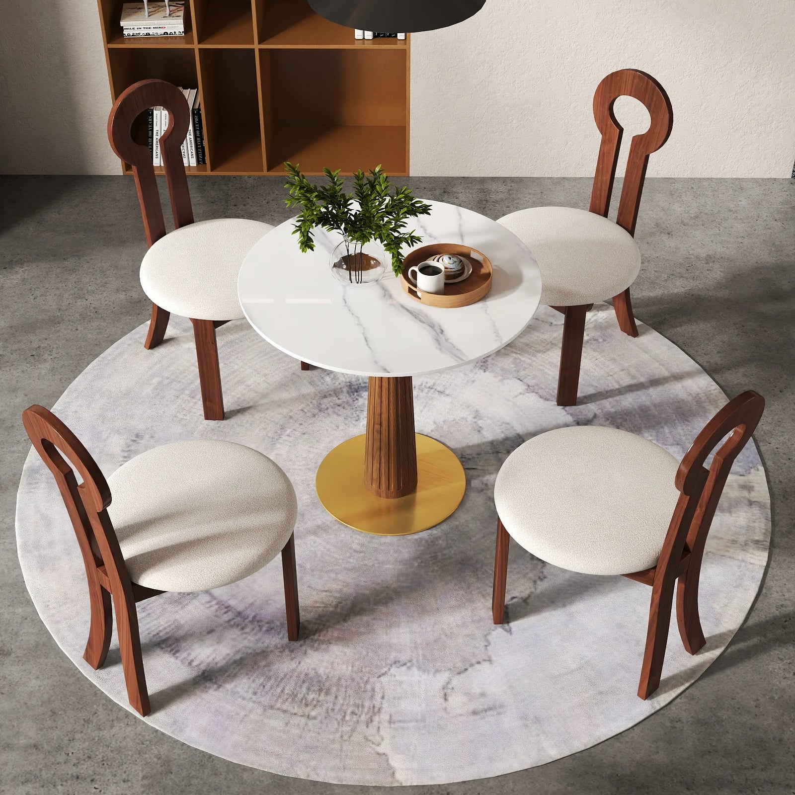 Mesa de bistró Nero de piedra sinterizada | Redonda blanca de 86 cm con base de madera